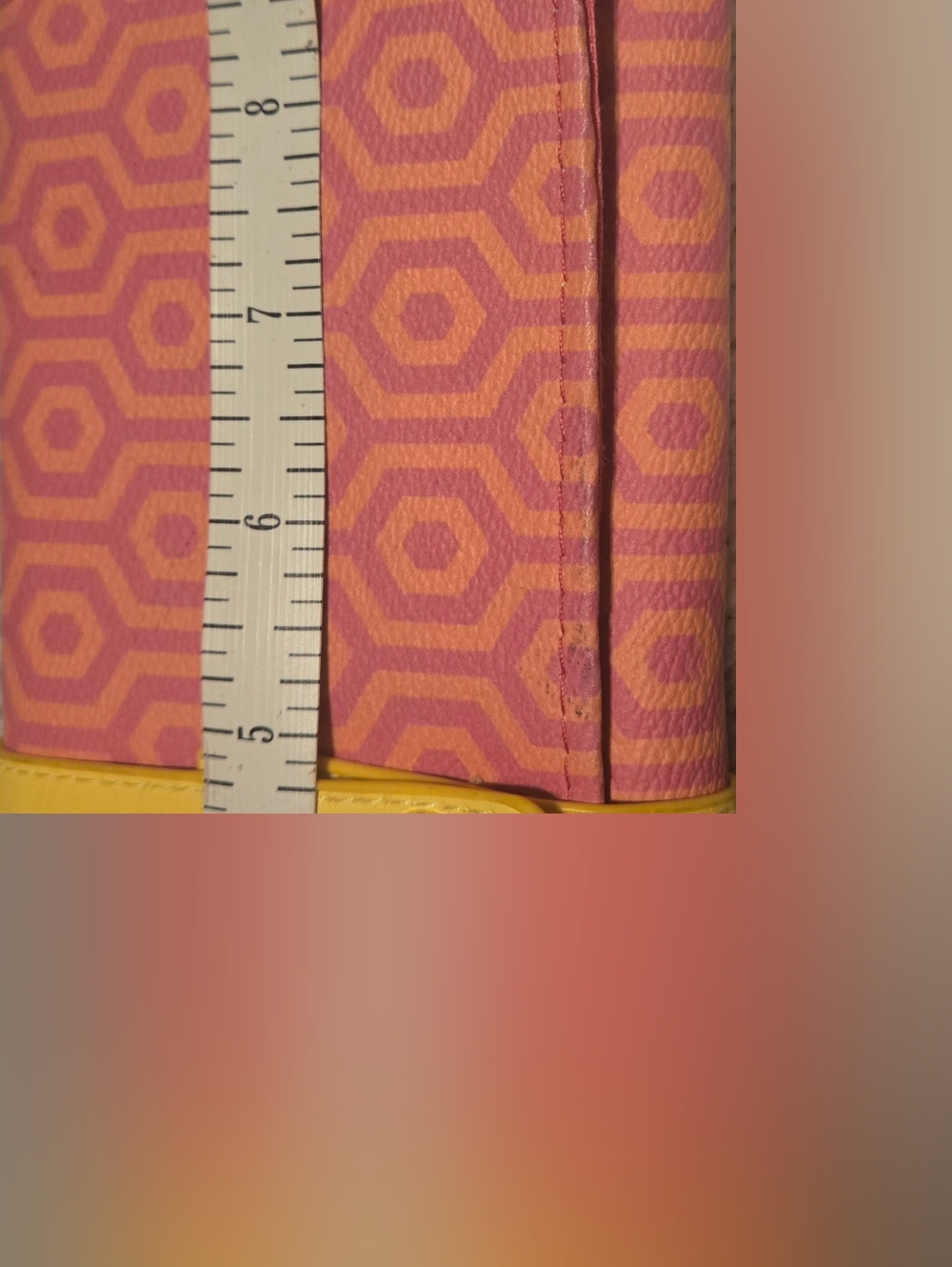 Pink Geometric Foldover Jewelry Travel Bag with Yellow Strap - Picture 7 of 10